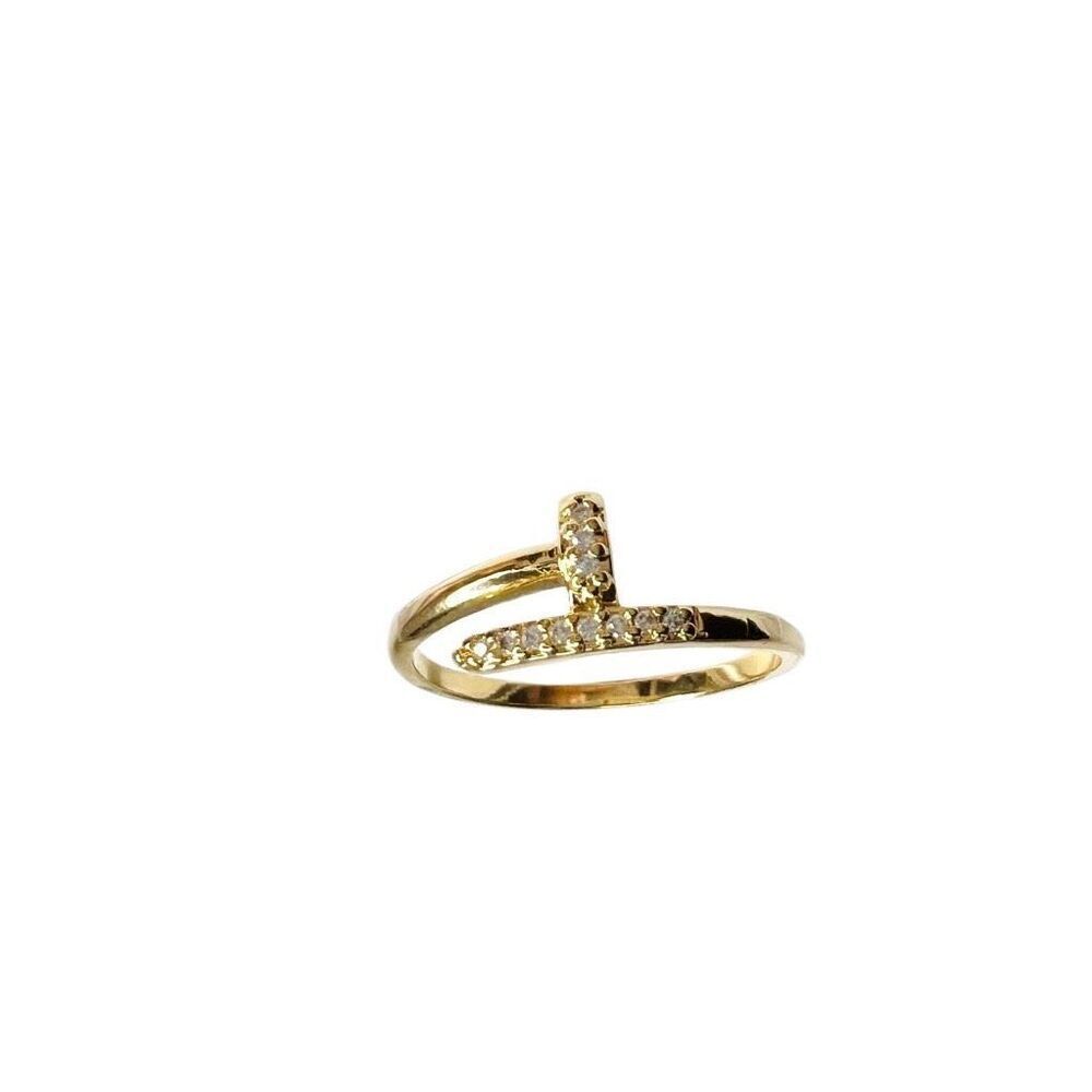 18k Gold Filled “Nolana” Clear CZ Pave Nail Ring Dainty waterproof size 7